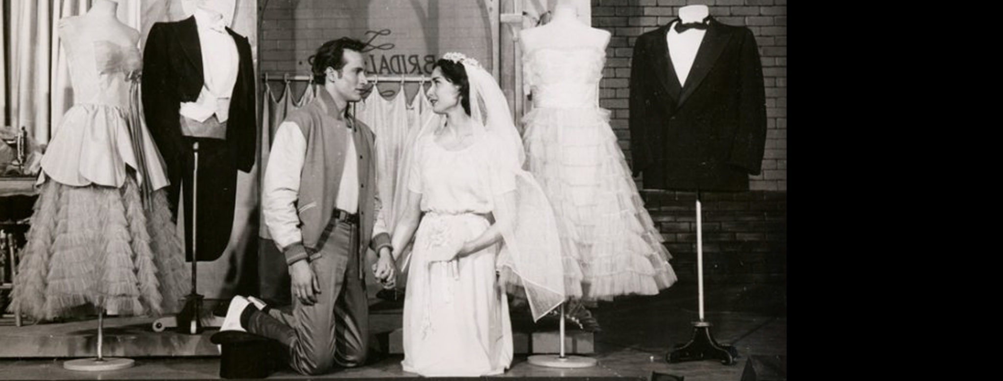 Larry Kert and Carol Lawrence in the stage production West Side Story. (Credit: Fred Fehl/New York Public Library)