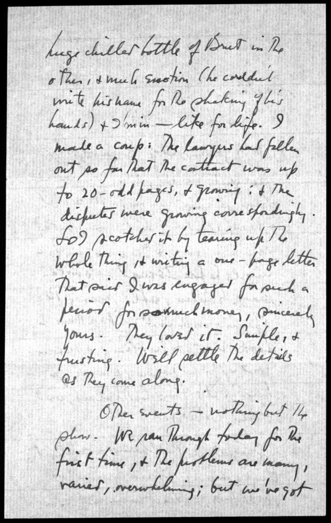 Page 2 of letter from Leonard Bernstein to Felicia Bernstein, August 3, 1957. (Credit: Library of Congress, Music Division / Used by permission from Marie Carter, VP Licensing and Publishing, The Leonard Bernstein Office, Inc.)