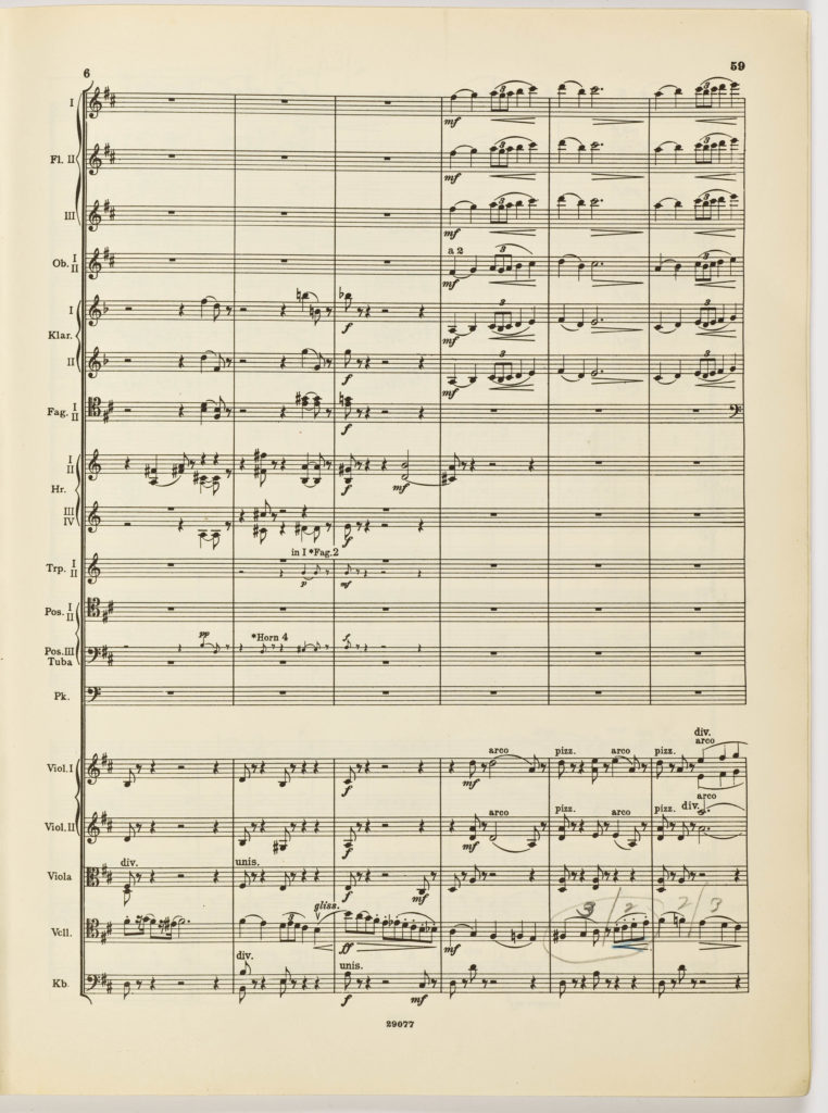 Leonard Bernstein’s markings on the second movement of Tchaikovsky’s Symphony No. 6. (Credit: New York Philharmonic Leon Levy Digital Archive.)
