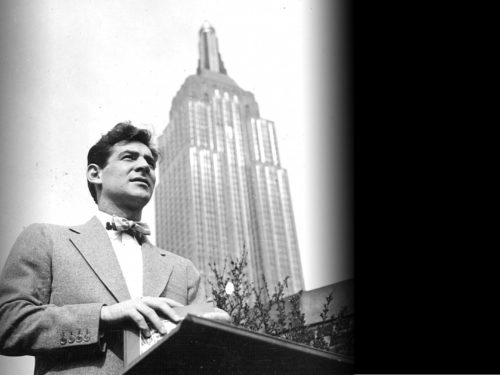 Bernstein stands in New York City. (Credit: New York Philharmonic Leon Levy Digital Archives, courtesy of Barbara Haws)