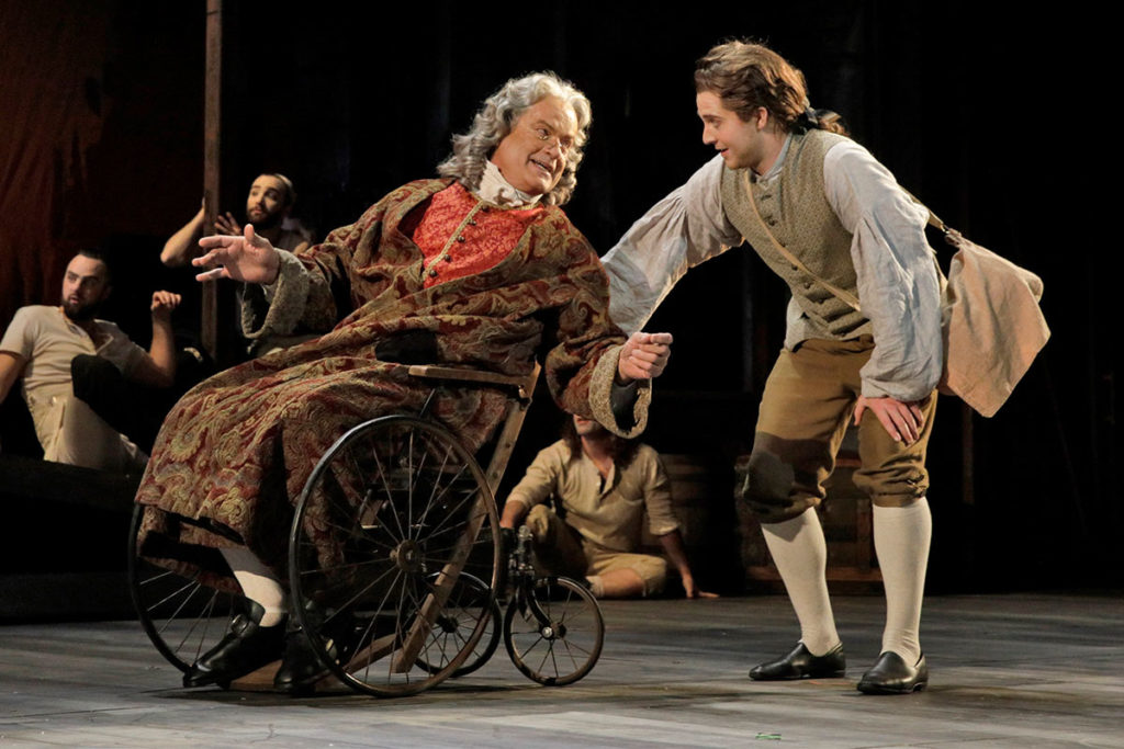Kelsey Grammer as Dr. Pangloss and Jack Swanson as Candide in LA Opera’s 2018 production of “Candide.” (Credit: Ken Howard / Courtesy: LA Opera)