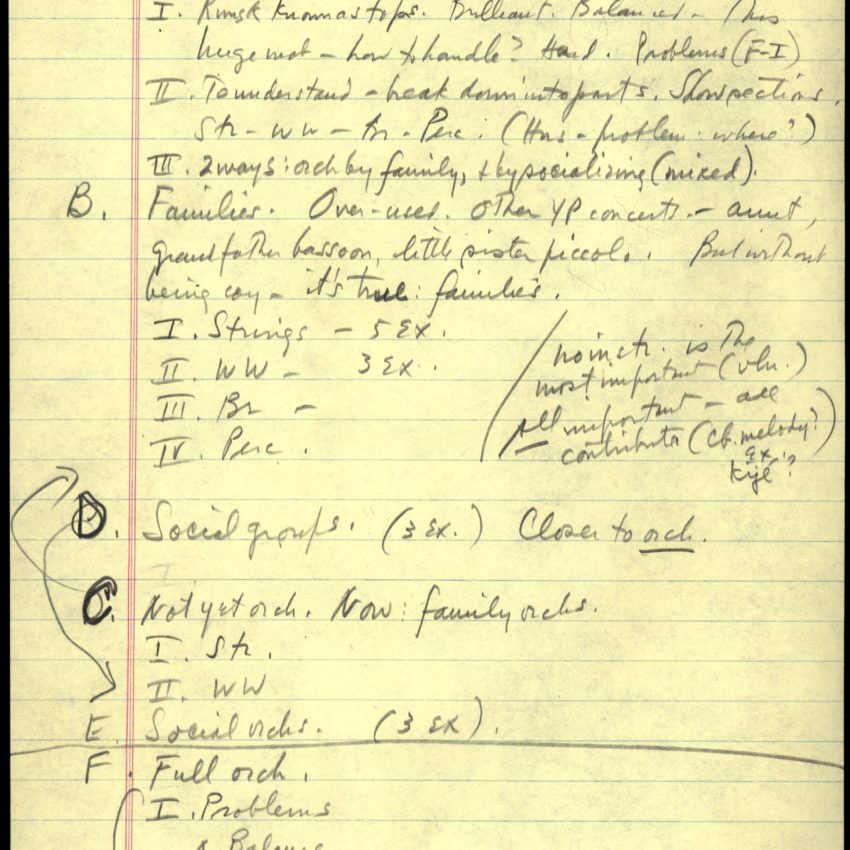 Young People's Concerts Scripts: What Does Orchestration Mean? [outline/notes, p 1]. Credit Library of Congress, Music Division.