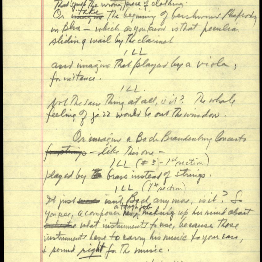Young People's Concerts Scripts: What Does Orchestration Mean? [manuscript, p 5]. Credit Library of Congress, Music Division.