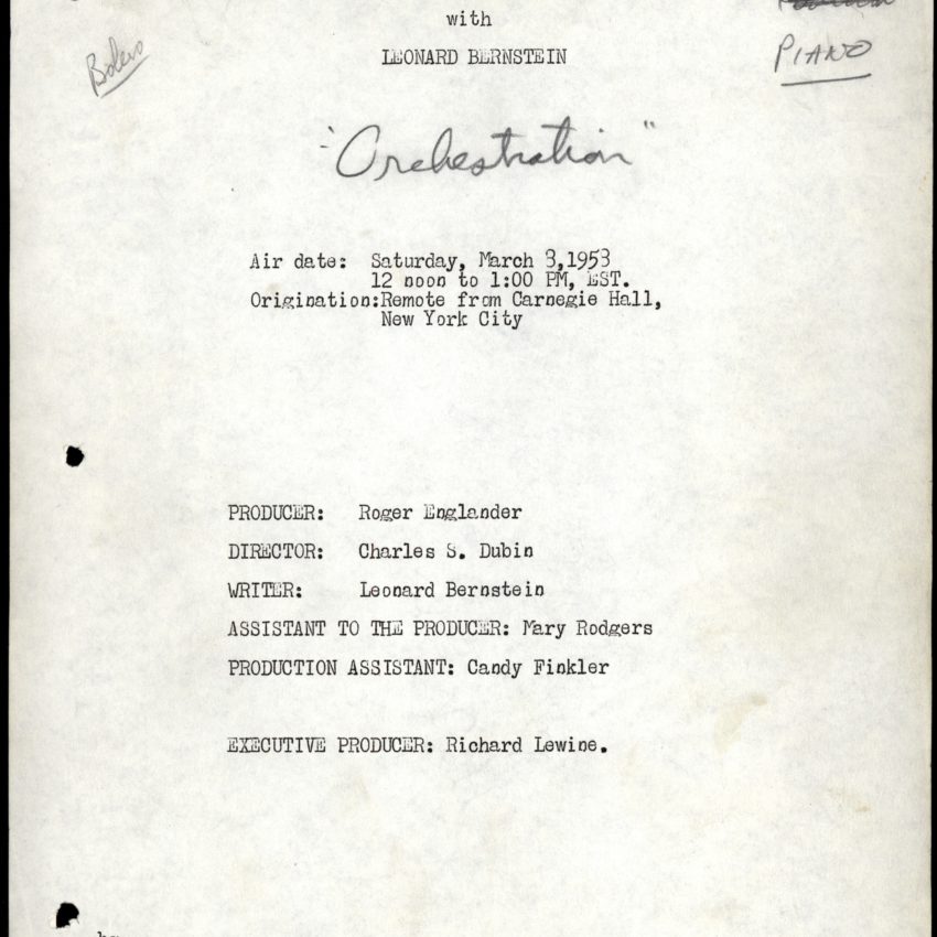 Young People's Concerts Scripts: What Does Orchestration Mean? [typescript, p1]. Credit: Library of Congress, Music Division.