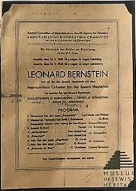 Program of the Feldafing Displaced Persons concert, May 10, 1948, signed by Leonard Bernstein. Credit: Donated by Henia Durmashkin to the Museum of Jewish Heritage-A Living Memorial to the Holocaust. Photo courtesy of Henia's daughter, Rita Lerner.