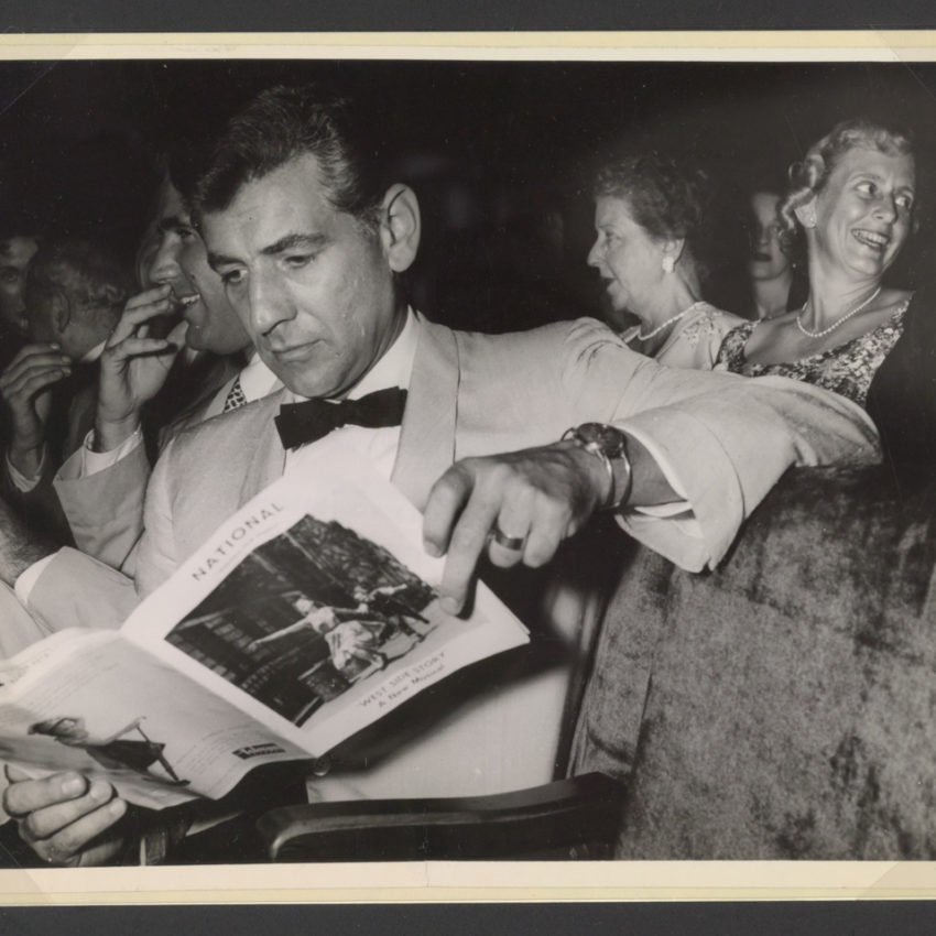 Leonard Bernstein at the opening of West Side Story at the National Theater, Washington DC, August 12, 1957. (Credit: Library of Congress, Music Division. Courtesy: The Leonard Bernstein Office, Inc.)