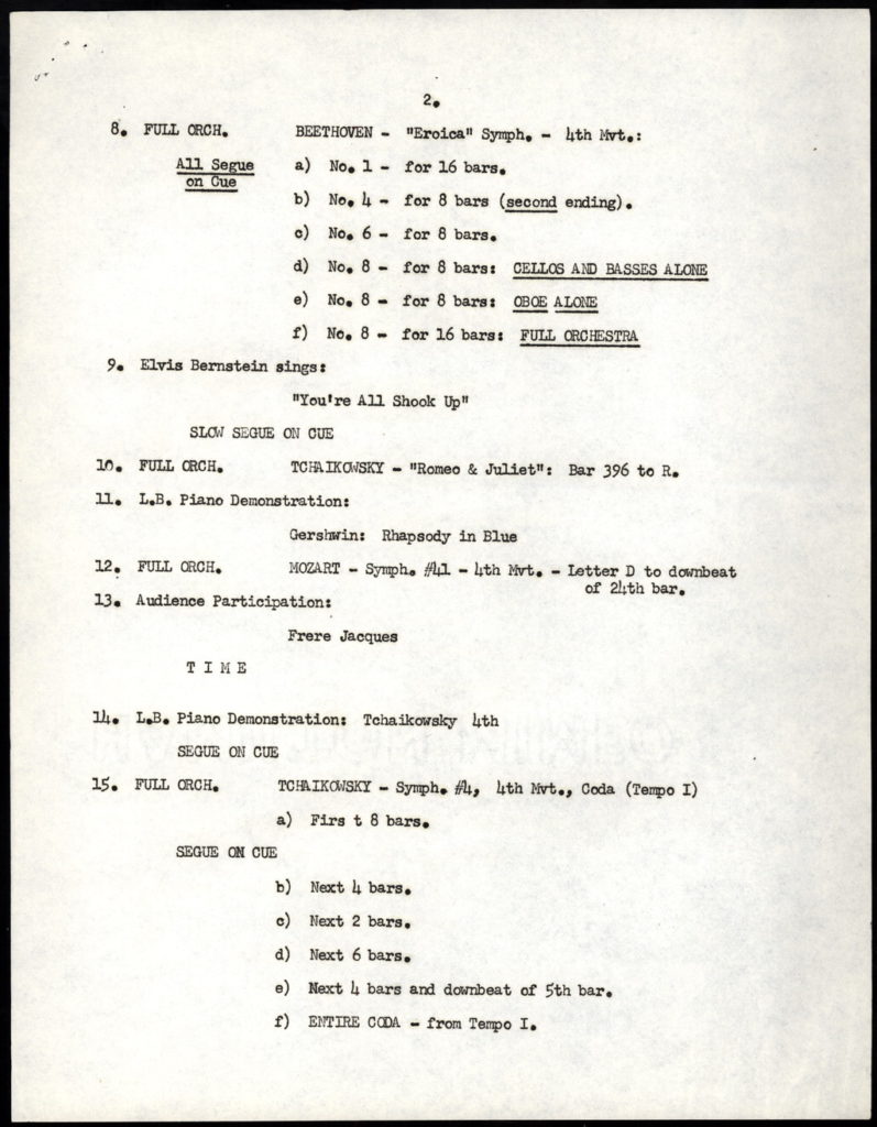 Young People's Concerts Scripts: What Makes Music Symphonic? [typescript of "Music Cues"] (Credit: Library of Congress, Music Division)