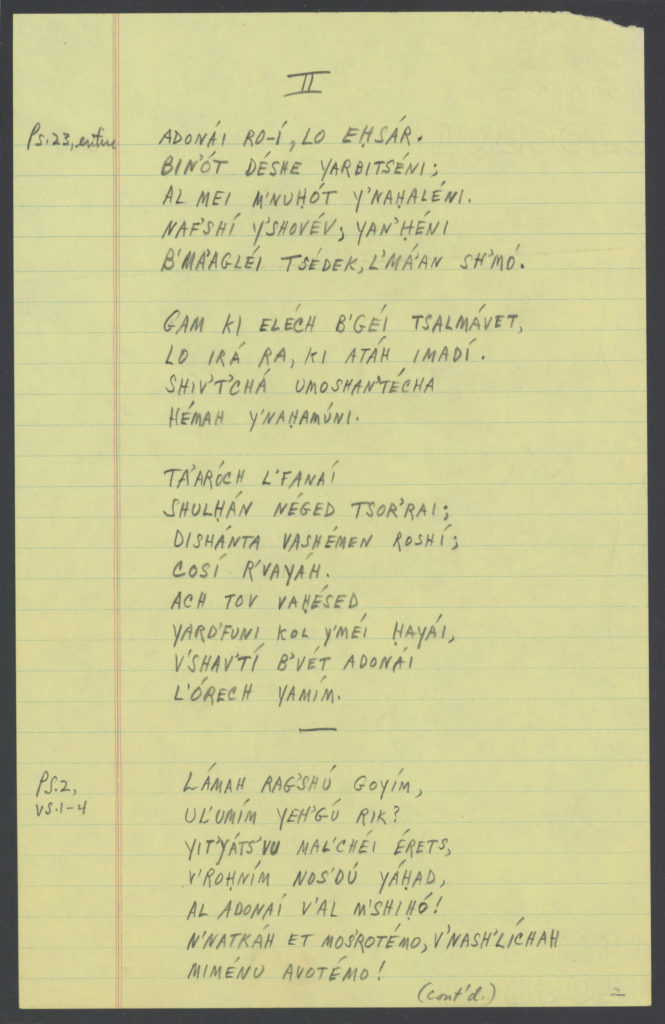 Chichester Psalms - Holograph lyric sheets, page 2. (Credit: Library of Congress, Music Division)