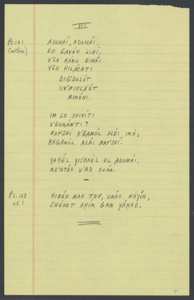 Chichester Psalms - Holograph lyric sheets, page 4. (Credit: Library of Congress, Music Division)