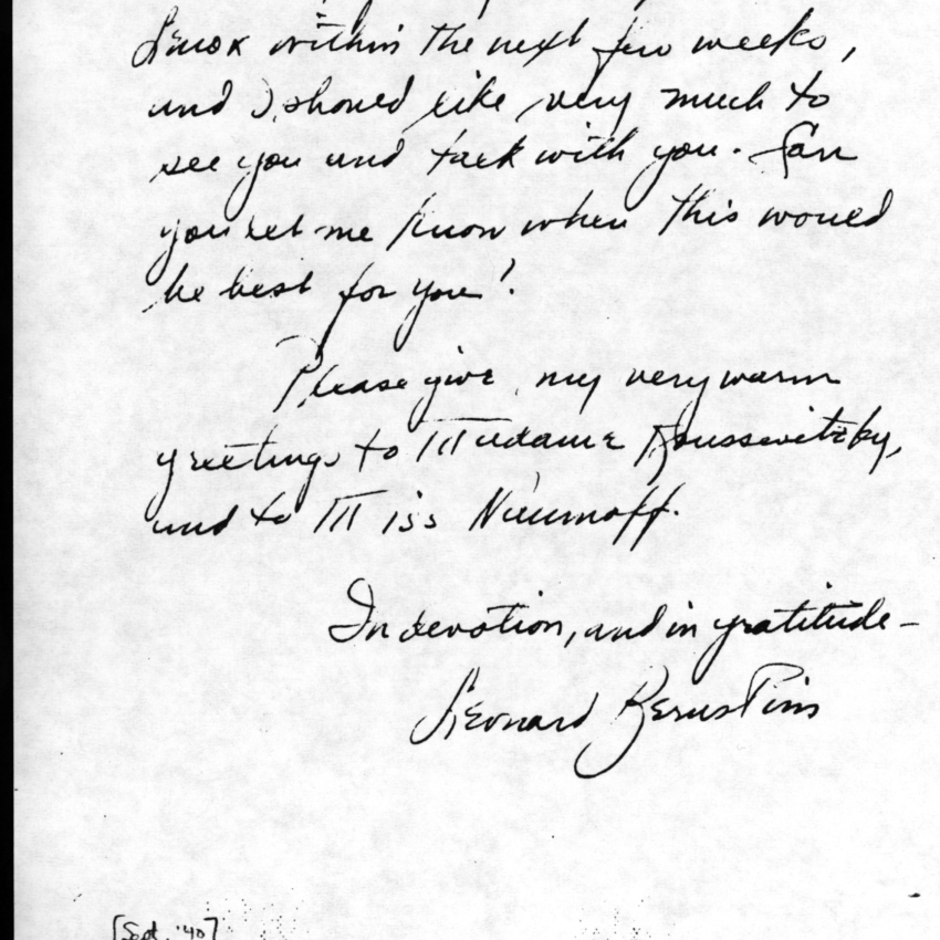 Letter from Leonard Bernstein to Serge Koussevitzky, 1940 (Library of Congress, Music Division)