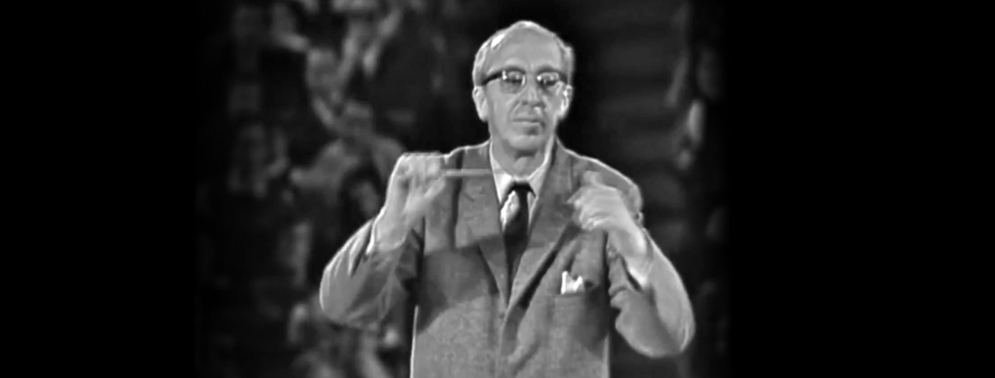Aaron Copland conducts "El Salon Mexico" in a New York Philharmonic Young People's Concert, 1960. (Courtesy of the Leonard Bernstein Office, Inc.)