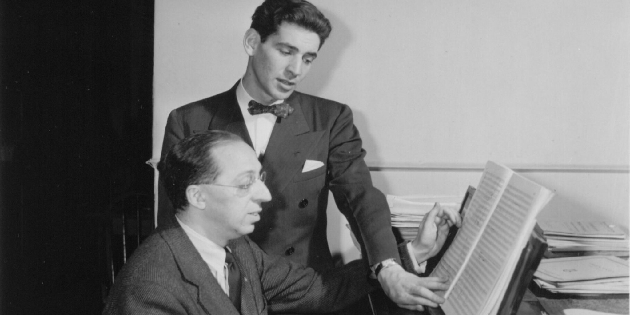 Aaron Copland with Leonard Bernstein, ca. 1940. (Credit: Library of Congress Music Division)