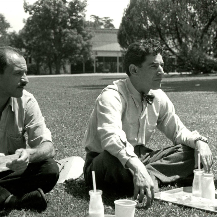 Photo: Marc Blitzstein and Leonard Bernstein at Tanglewood Music Center. (Copyright: Ruth Orkin Photo Archive. Used by permission, courtesy of Mary Engel. All rights reserved.)