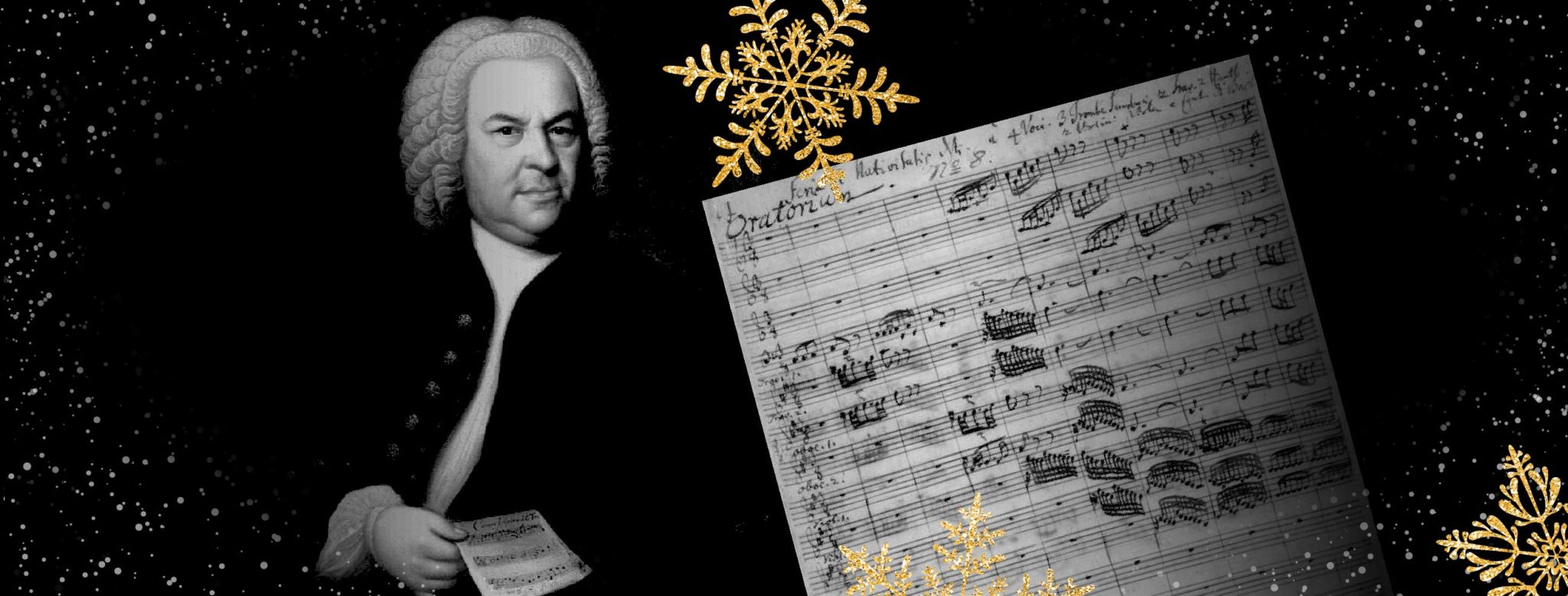 Photo of Bach Manuscript via Petrucci Music Library. Photo of Bach via Wikimedia Commons. Graphic: Classical.org.
